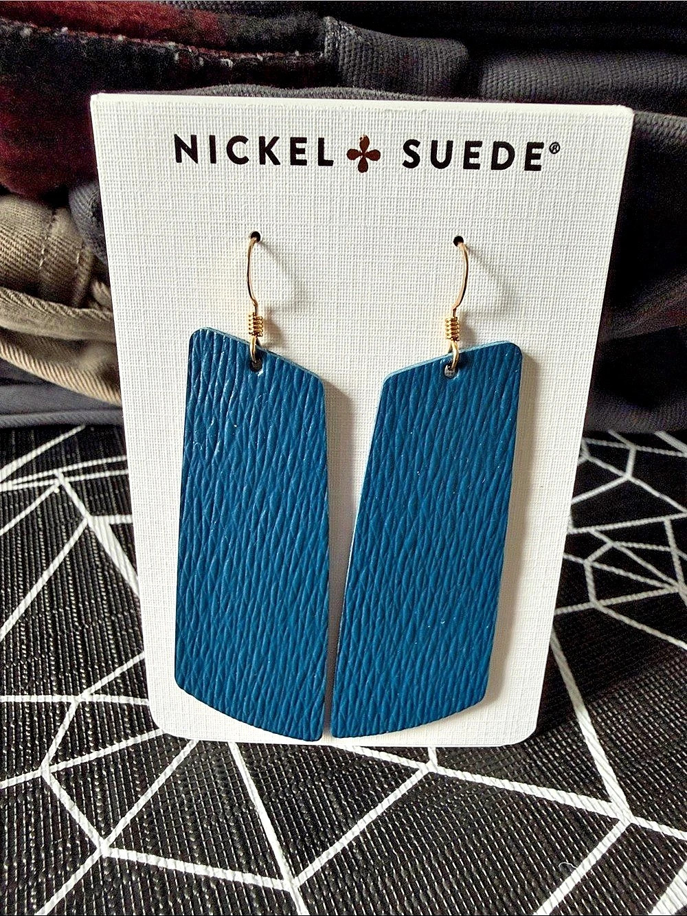 Nickel & Suede Teal Ridge Gem Leather Earrings Leather Earrings in Blue NWT